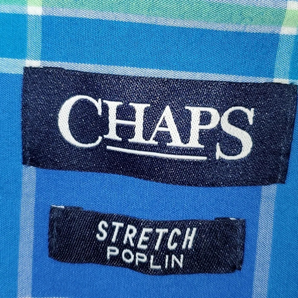 Chaps Button Down Shirt Men XL Stretch Poplin Green Blue Plaid Size XL - Picture 3 of 7